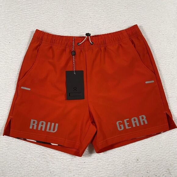 Raw Gear‎ Shorts Mens Small Orange Compression Lined Zip Pocket Gym Active RG123 - Picture 1 of 15